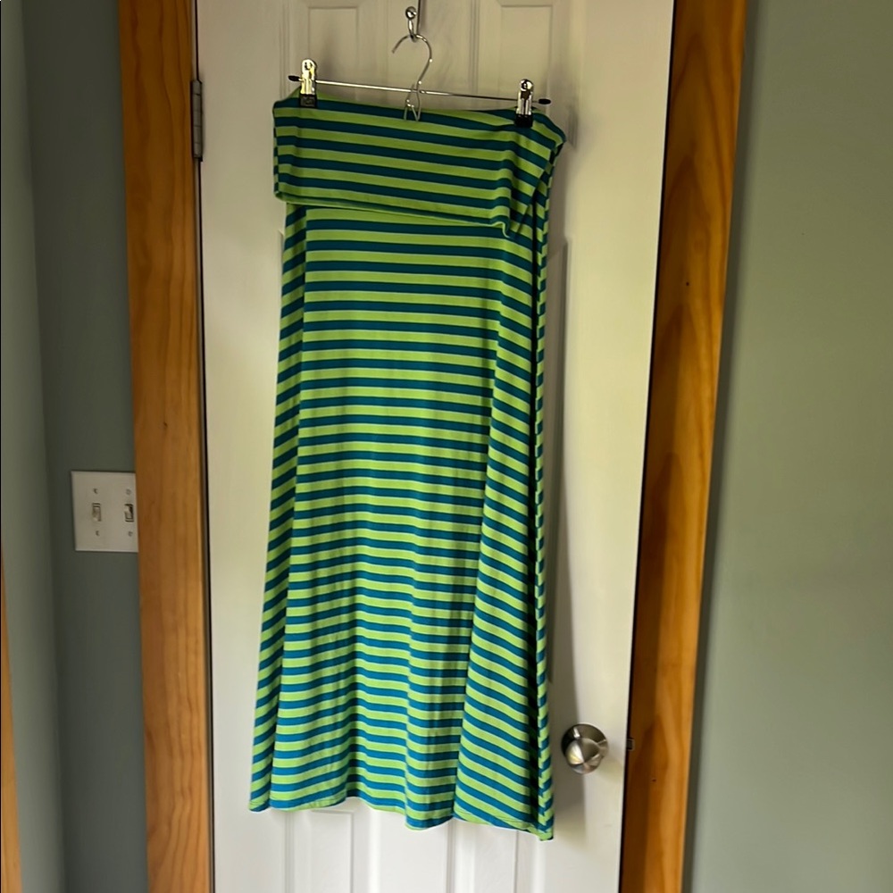 LuLaRoe Green and Blue Striped Maxi Skirt